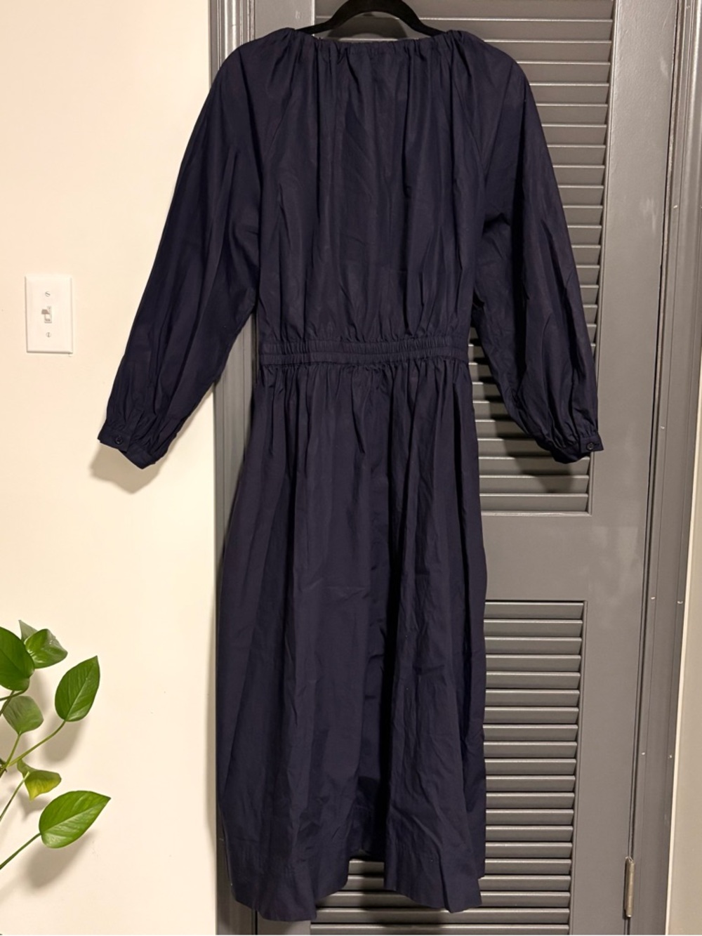 Free Assembly Gathered Neck Cotton Maxi Dress Navy Size M - Picture 5 of 7